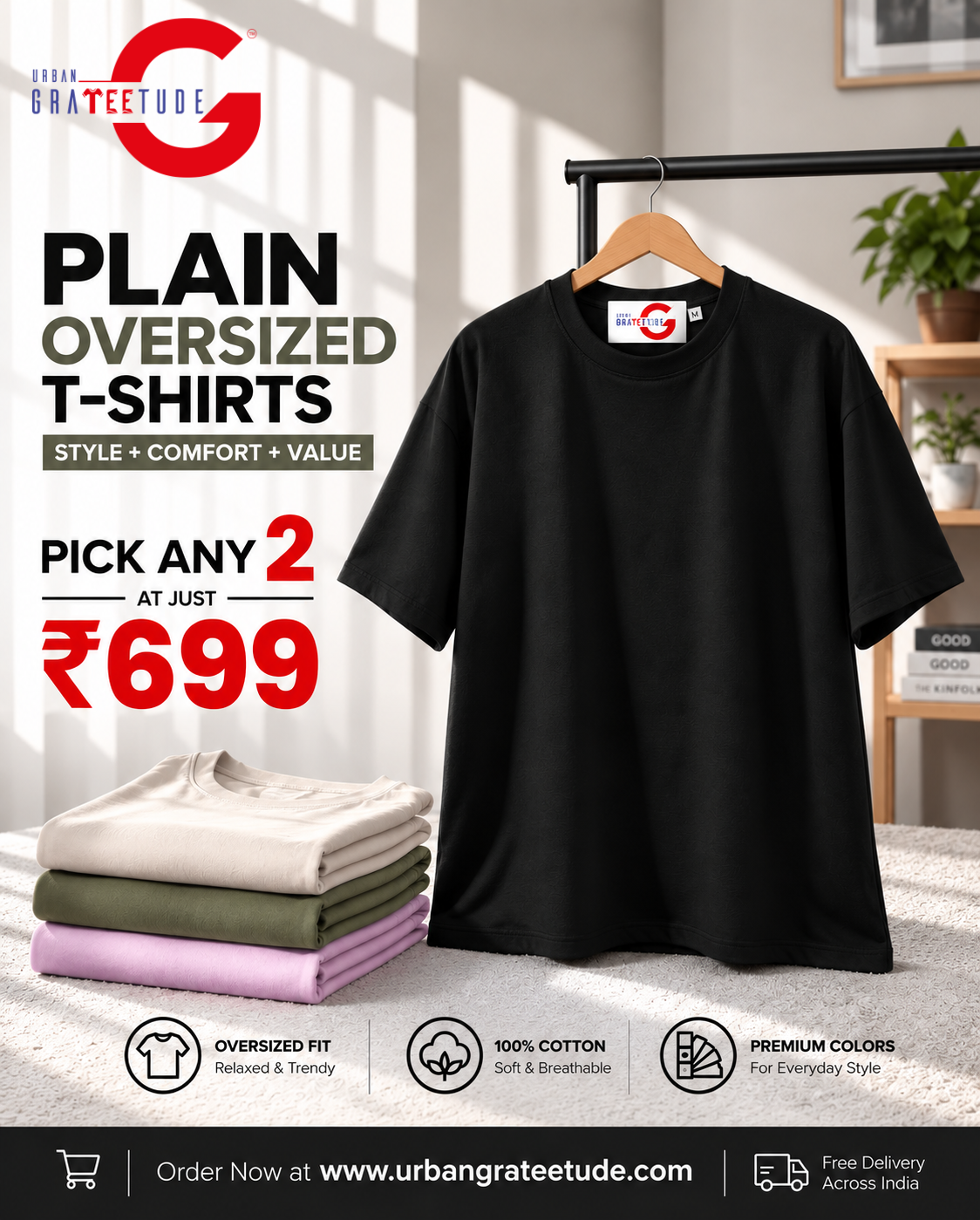 Over Size Plain T-Shirt Combo of Two