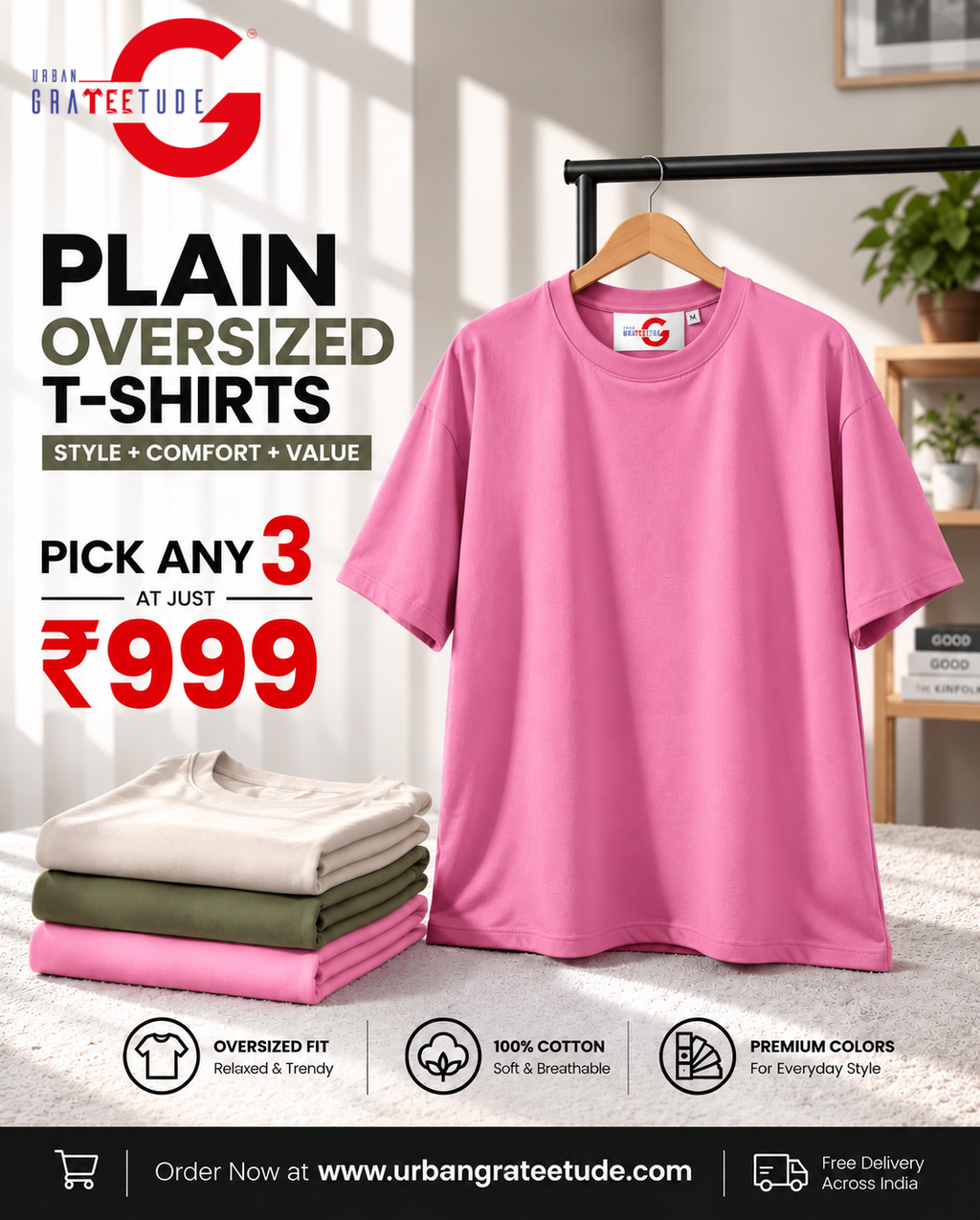 Over Size Plain T-Shirt Combo of Three