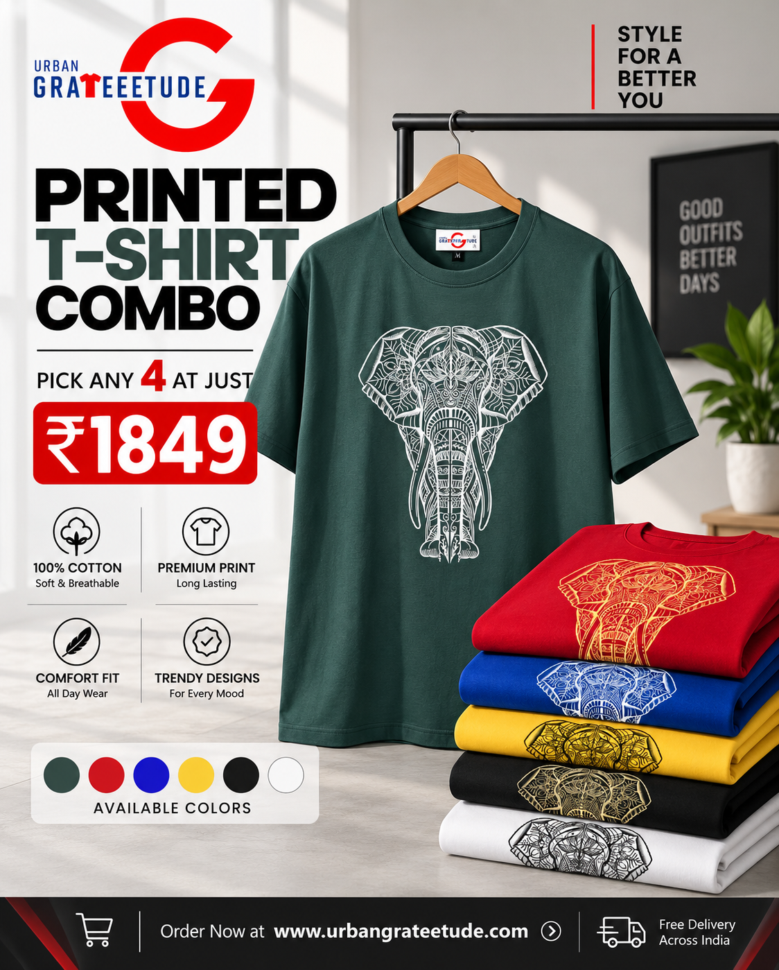 Printed T-Shirt Combo of Four